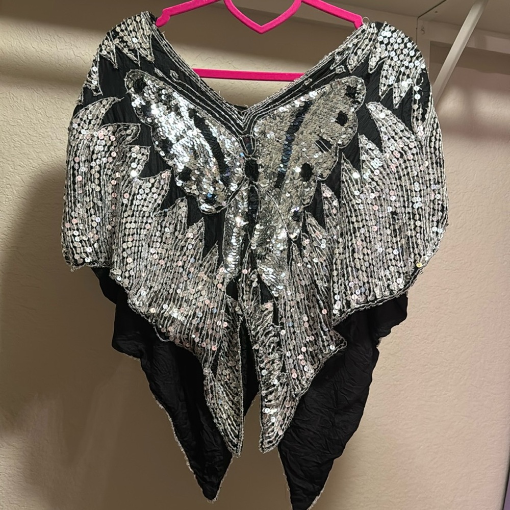 Vintage 1980s butterfly sequin poncho